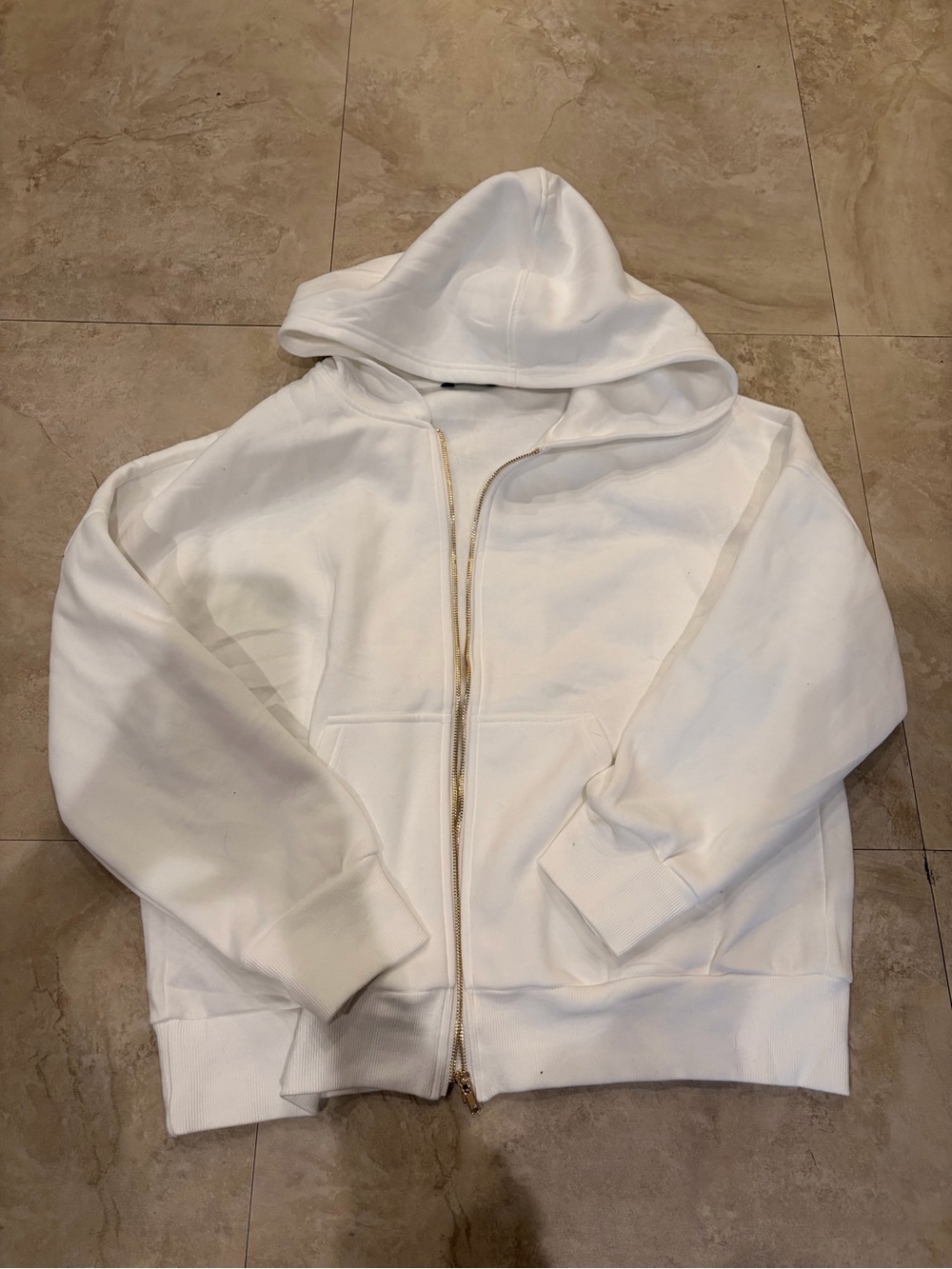 White Zip-Up Hooded Sweatshirt